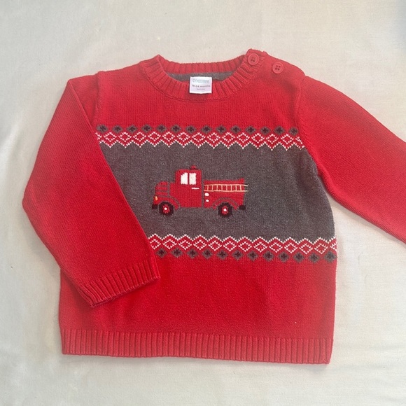 Gymboree - Vibrant Red Knit Sweater with fire engine/truck on the front - Picture 1 of 6